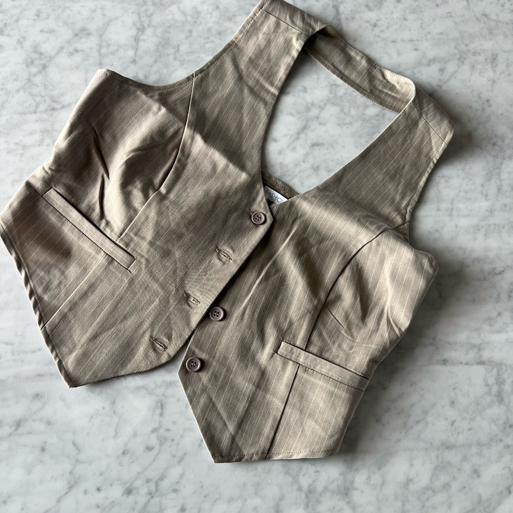 Fashion Nova Taupe Pinstripe Vest